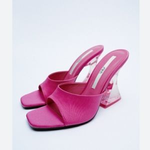 ZARA hot pink satin heeled sandals
